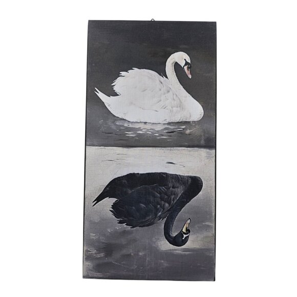 Black & White Swans Vertical Wall Art Stretched Canvas Gothic Bordeaux NEW - Picture 9 of 9
